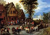 Jan The Elder Brueghel Canvas Paintings - A Village Street With The Holy Family Arriving At An Inn